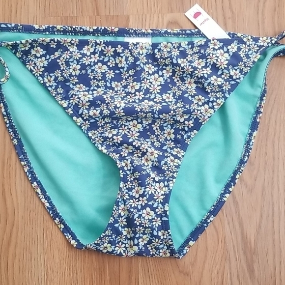 XHILARATION Hipster Blue Floral String Bikini Bottoms Swim Size XL - Picture 3 of 8